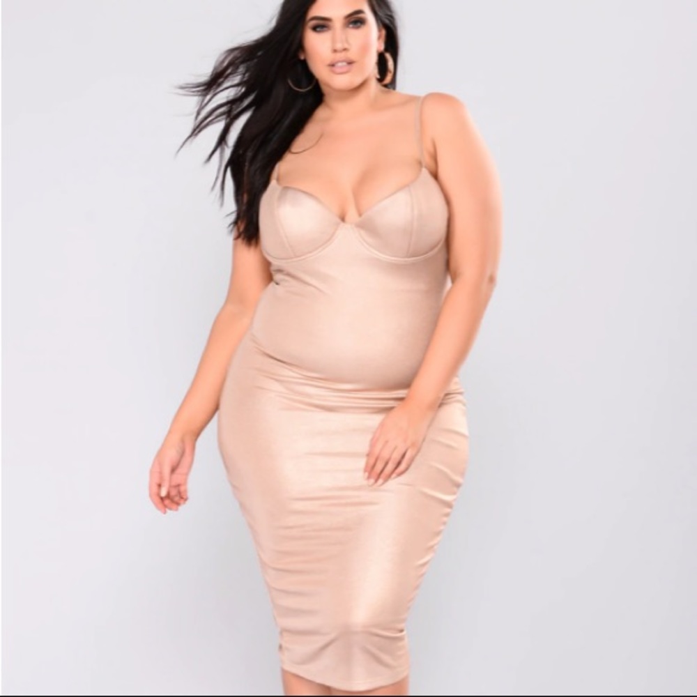 Fashion Nova Gold Metallic Midi Dress ✨